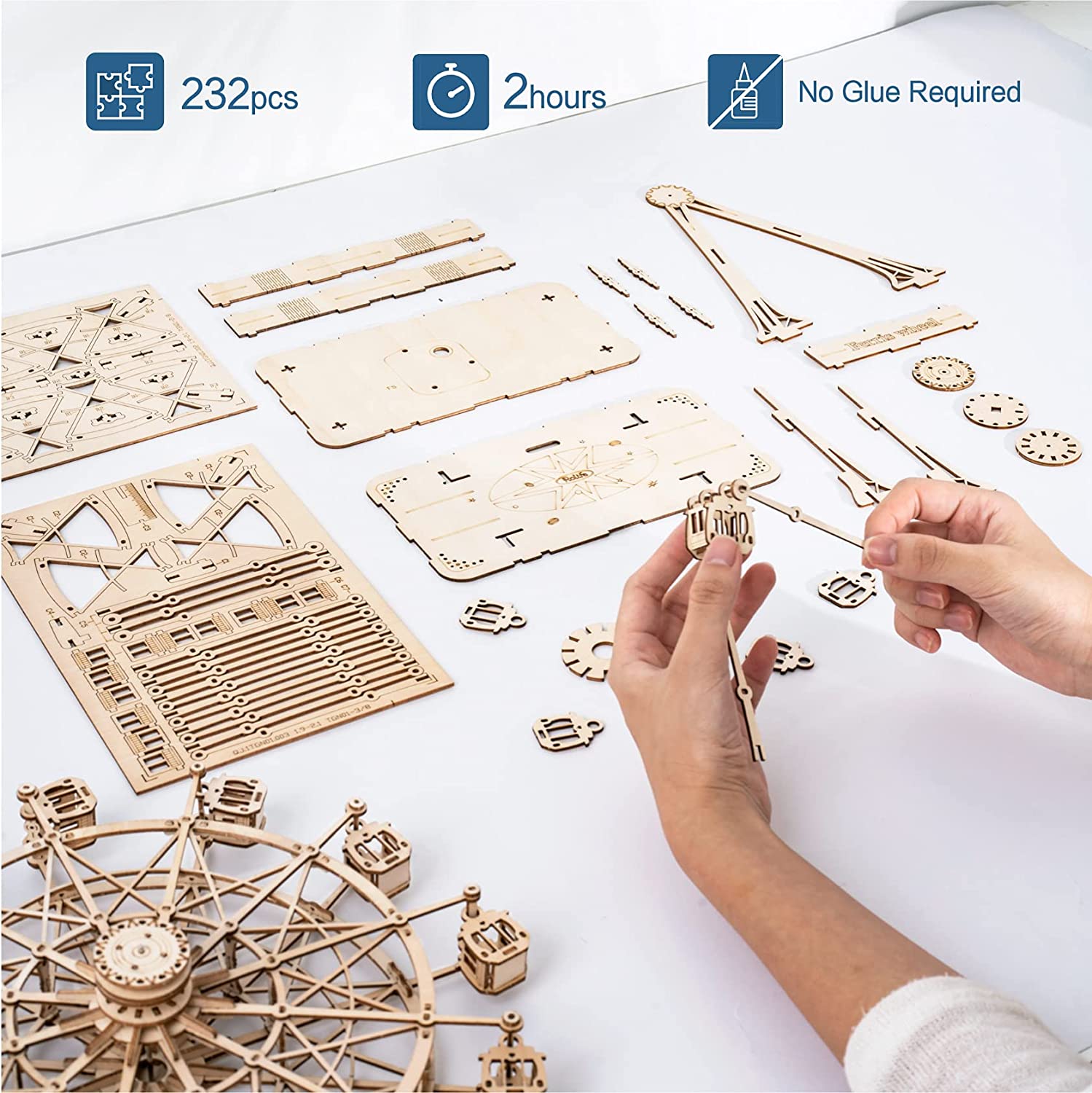 Robotime DIY Wooden Rotatable Ferris Wheel Model with Playing Music