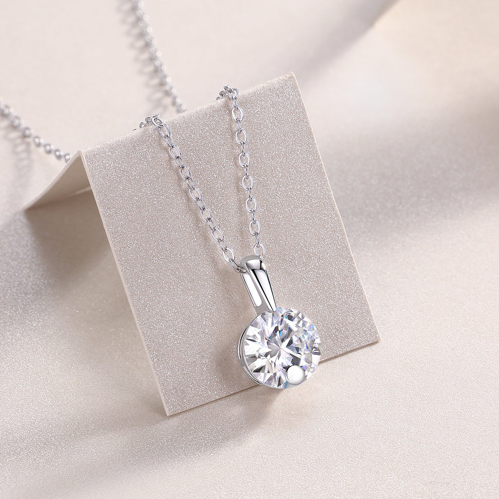 Stellar Moissanite Pendant Necklace – 2-Carat S925 Sterling Silver, Platinum-Plated