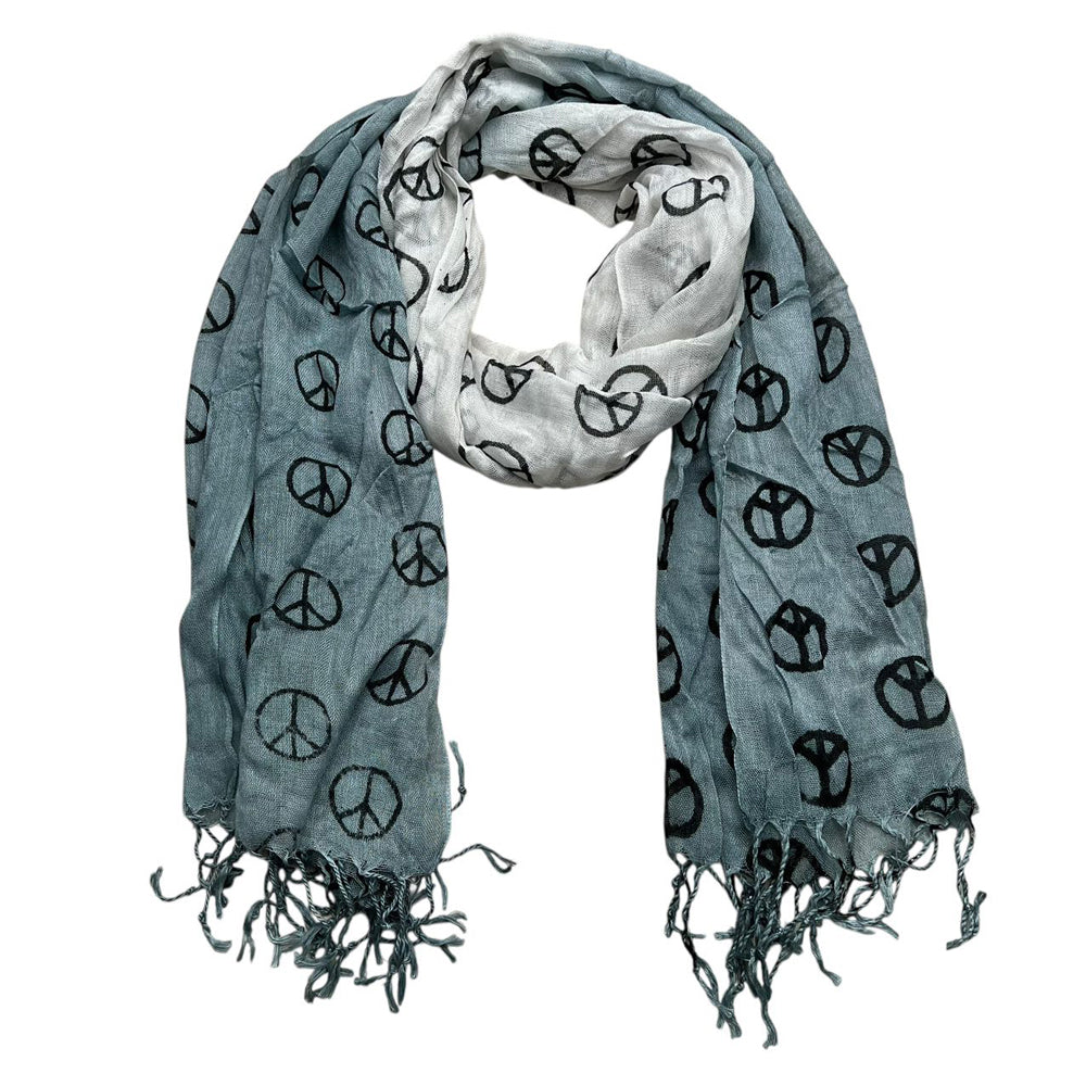 Grey Peace Sign Pattern Scarf - Subtle Boho Print (63" x 22")