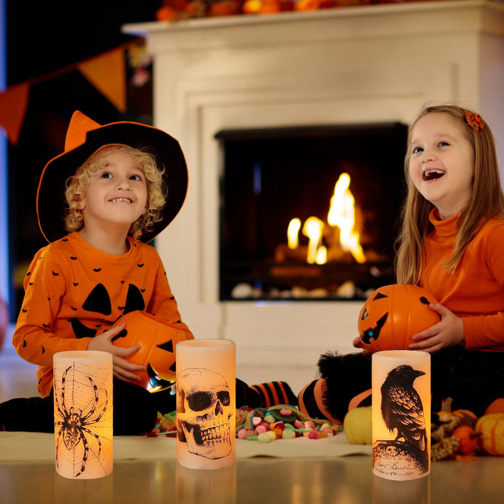 3-Pack Halloween Flameless LED Candles with Timer - Battery Operated