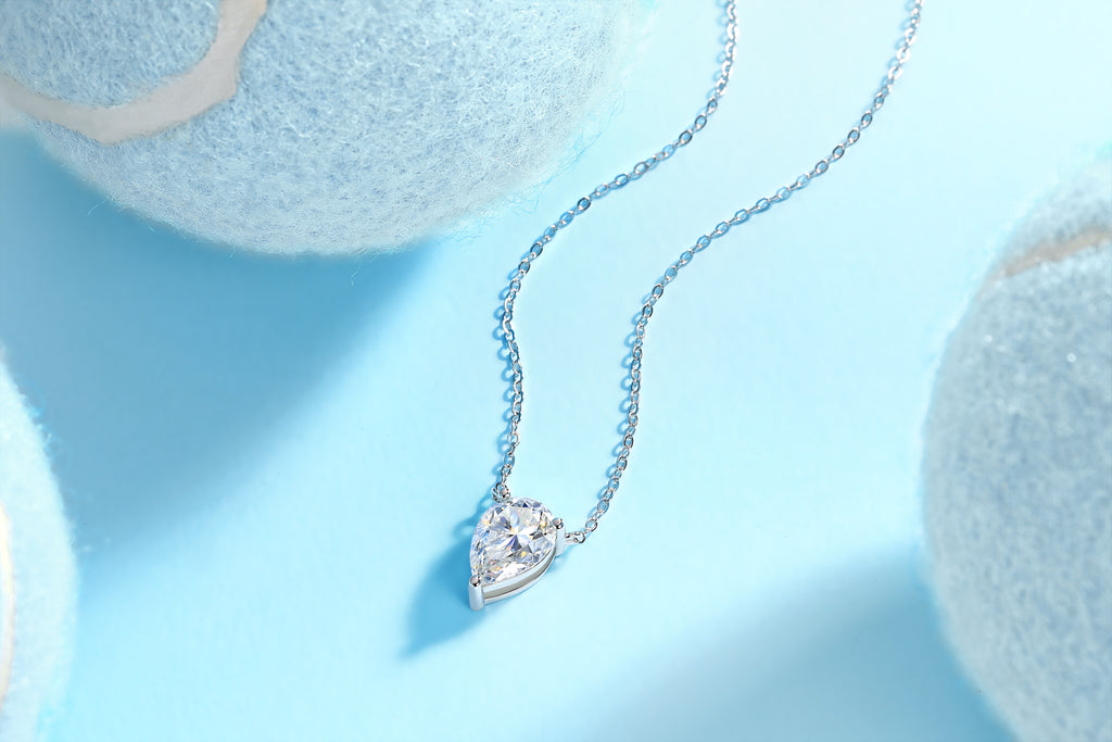 Water Drop Pear-Cut Moissanite Pendant Necklace – S925 Sterling Silver with Platinum Plating
