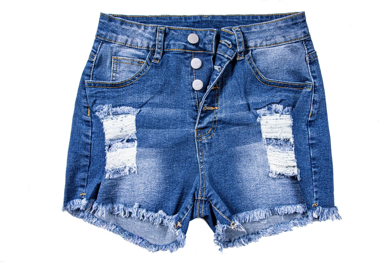Women's High Rise Distressed Denim Shorts - Stretchy Ripped Jean Cutoffs