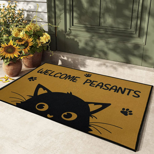Cat Welcome Doormat - "Welcome Peasants" Funny Non-Slip Rug
