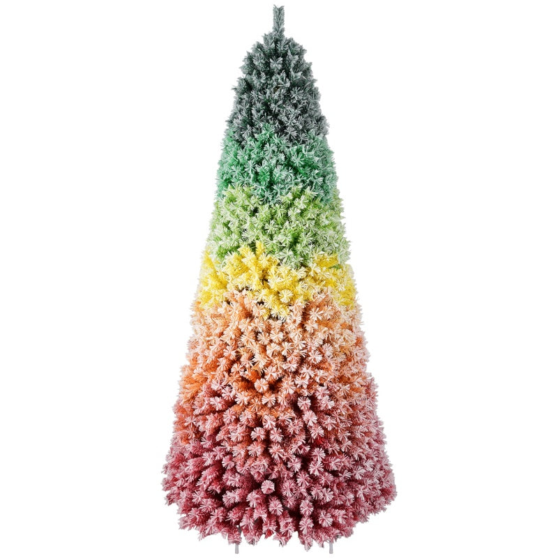 Rainbow Flocked Christmas Tree - Colorful Artificial Hinged Tree