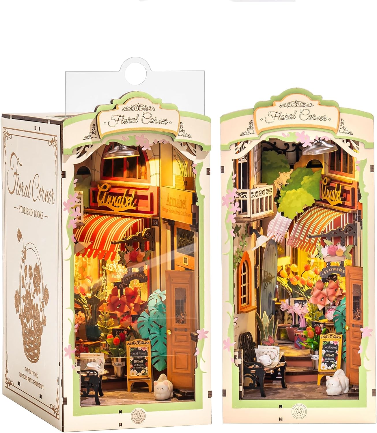 Rolife Floral Corner DIY Book Nook Shelf Insert Kit 3D Wooden Dollhouse