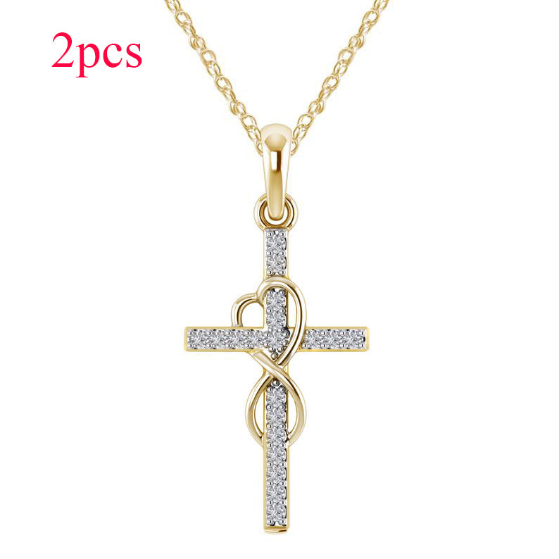 Alloy Pendant with Diamond and Cross Necklace