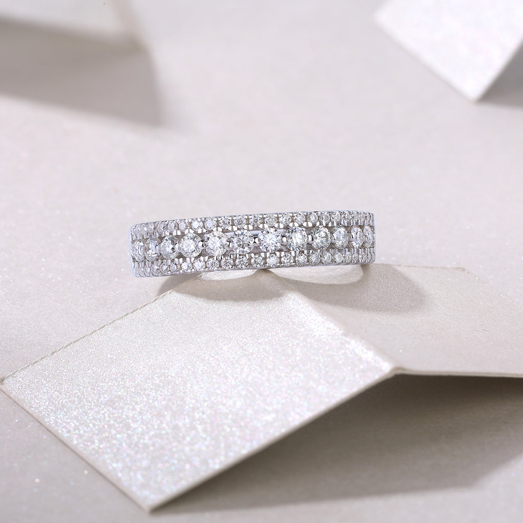 Multi-Row Moissanite Ring - S925 Sterling Silver Luxury Band