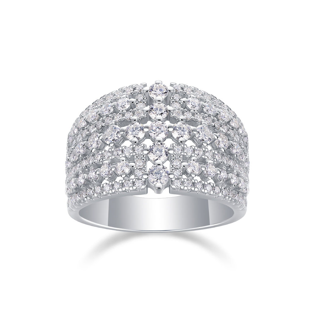 Moissanite Wide Band Sterling Silver Ring
