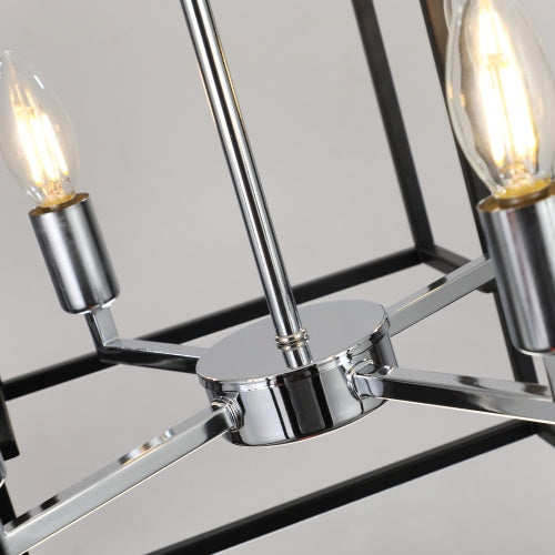 8-Light Industrial Farmhouse Chandelier - Black & Chrome Tiered Pendant