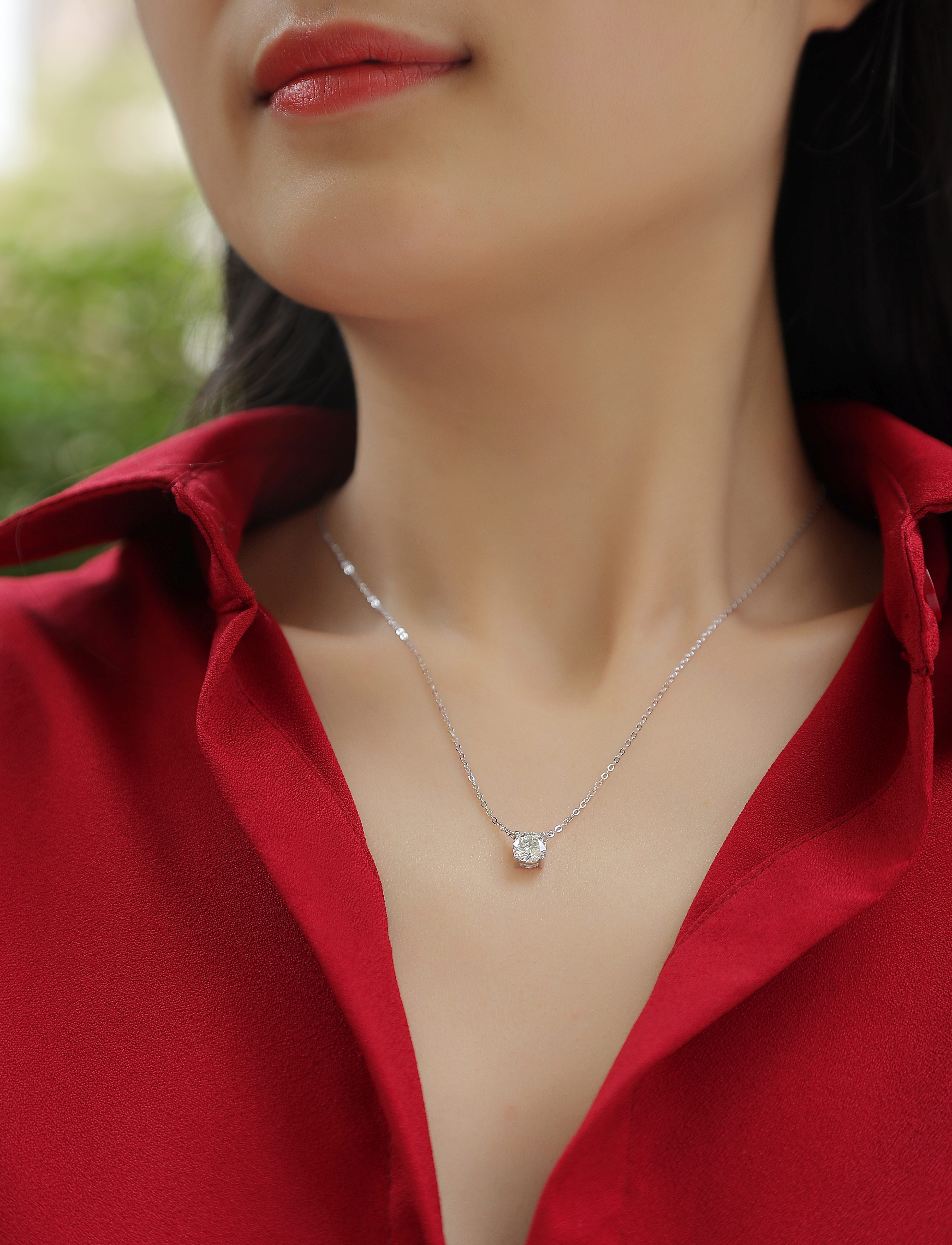 Moissanite Heart Pendant Necklace Sterling Silver