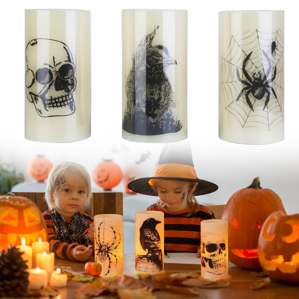 3-Pack Halloween Flameless LED Candles with Timer - Battery Operated
