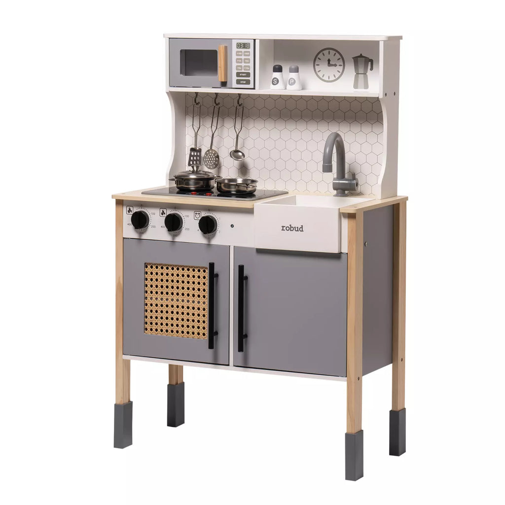 Gray Wooden Play Kitchen Set for Kids