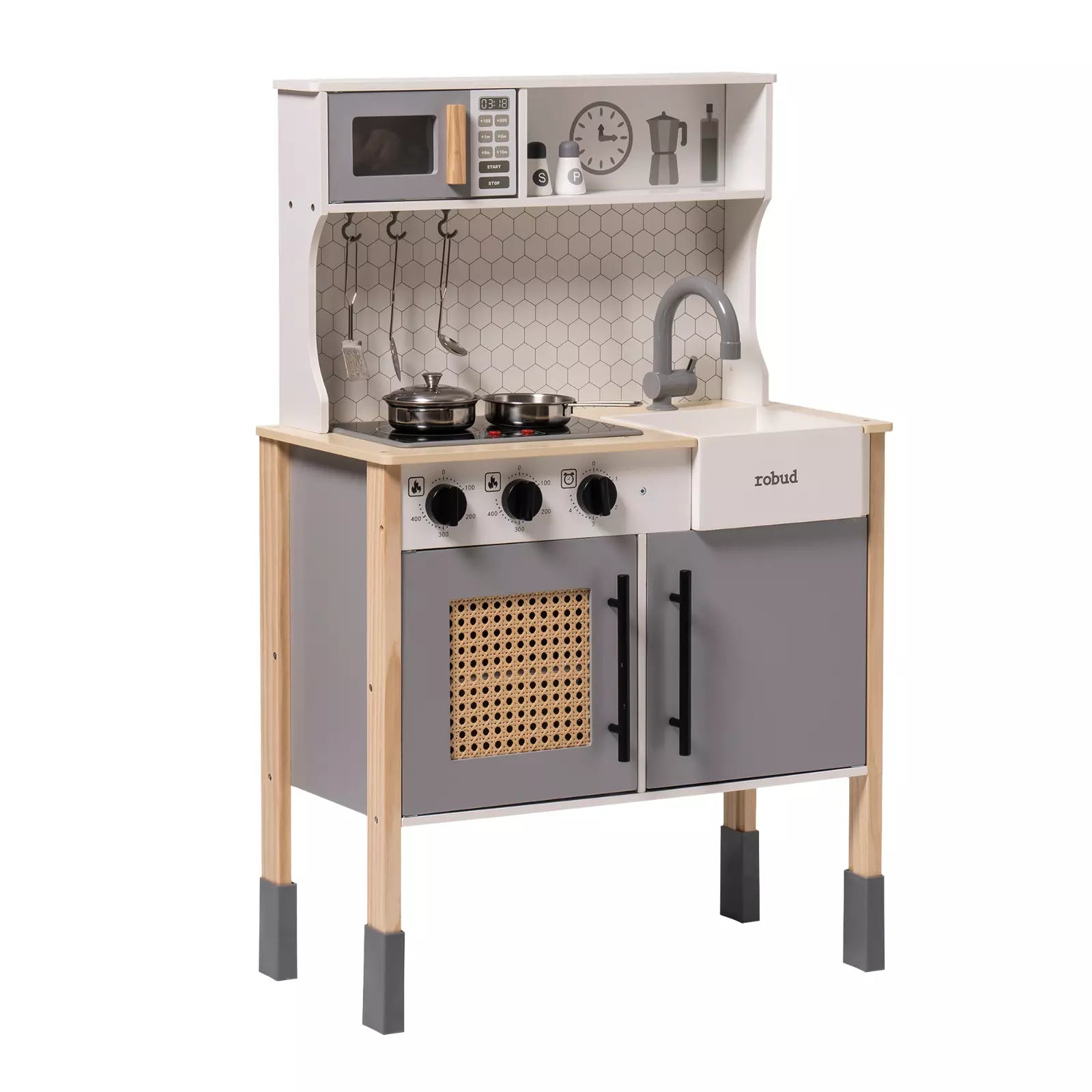 Gray Wooden Play Kitchen Set for Kids