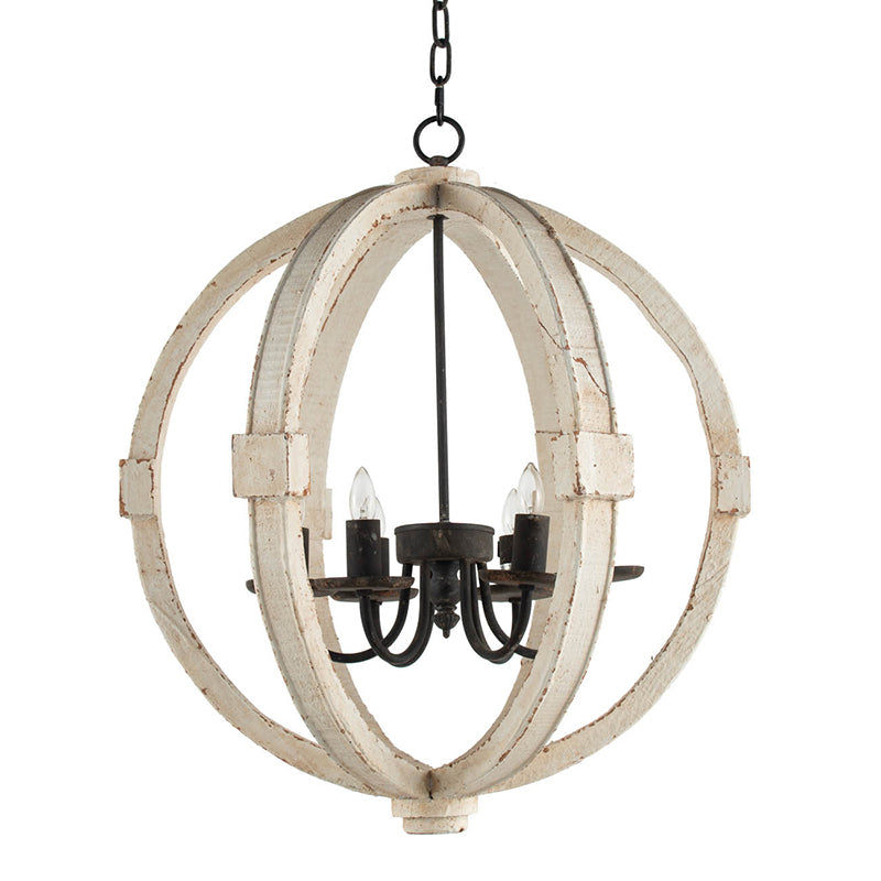 Distressed White Wood Chandelier - 6-Light Farmhouse Pendant