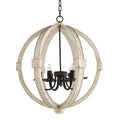 Distressed White Wood Chandelier - 6-Light Farmhouse Pendant