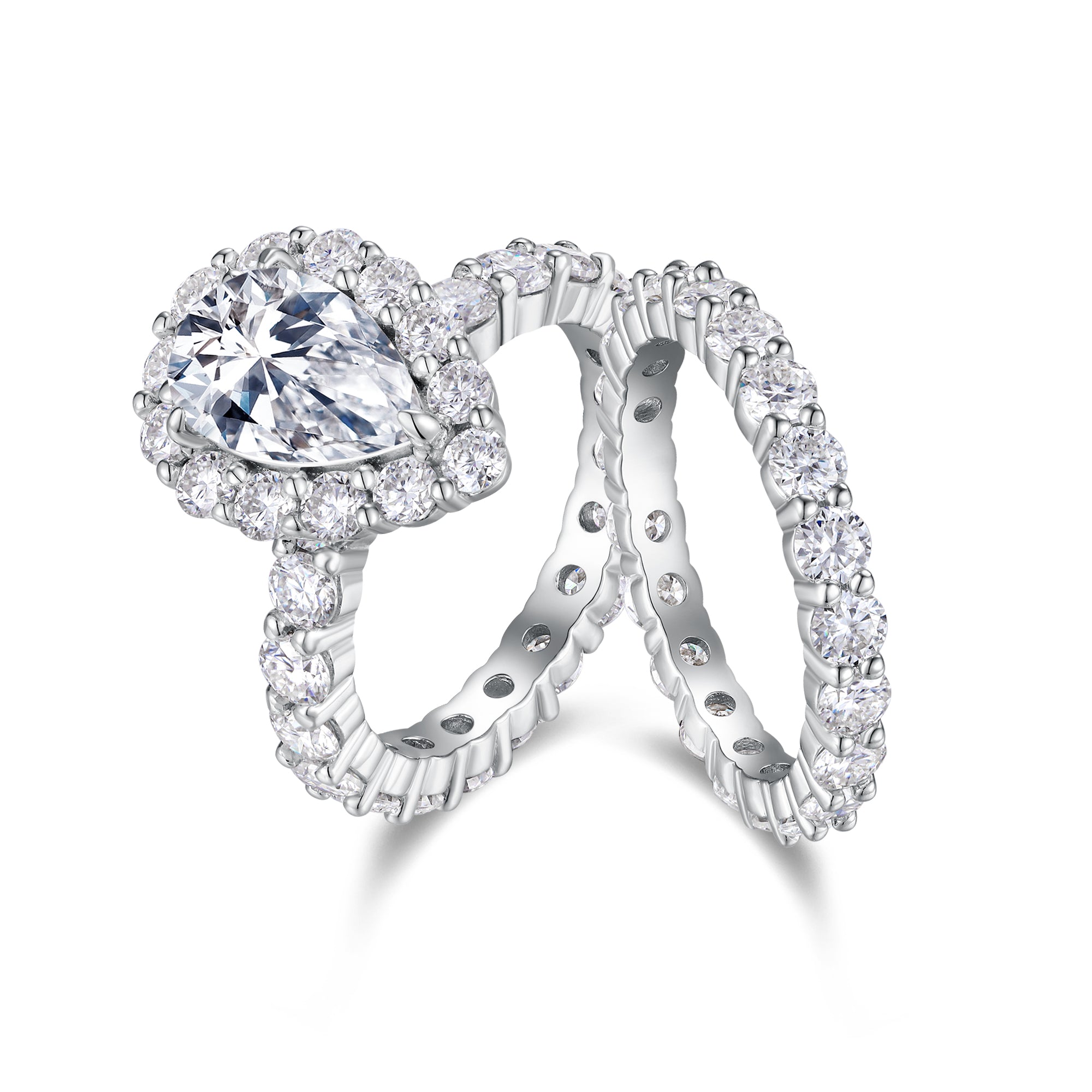 Devoted Dew Moissanite Ring Set – S925 Sterling Silver with Platinum Plating