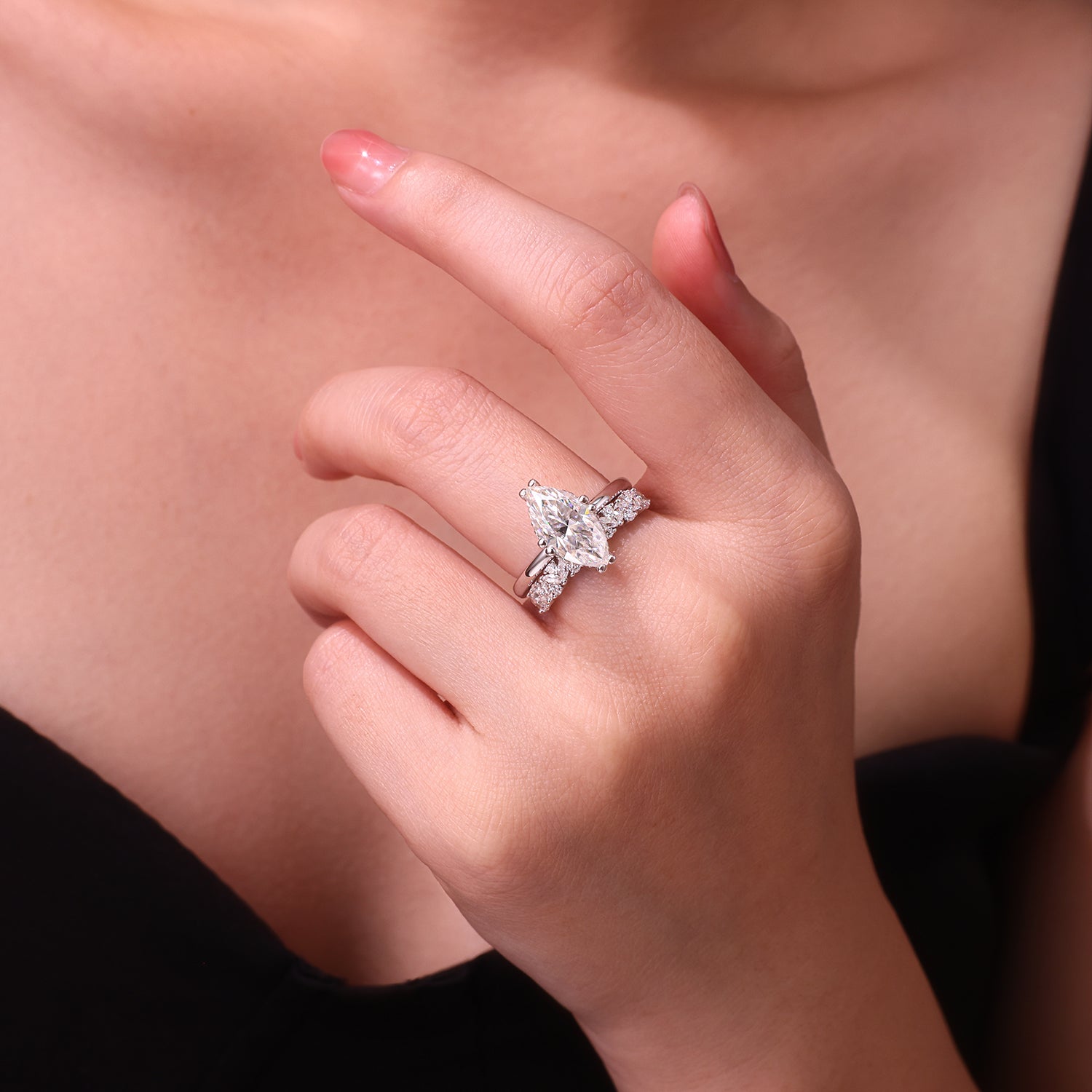 Moissanite Wedding Ring Set - Matching His & Hers Sterling Silver