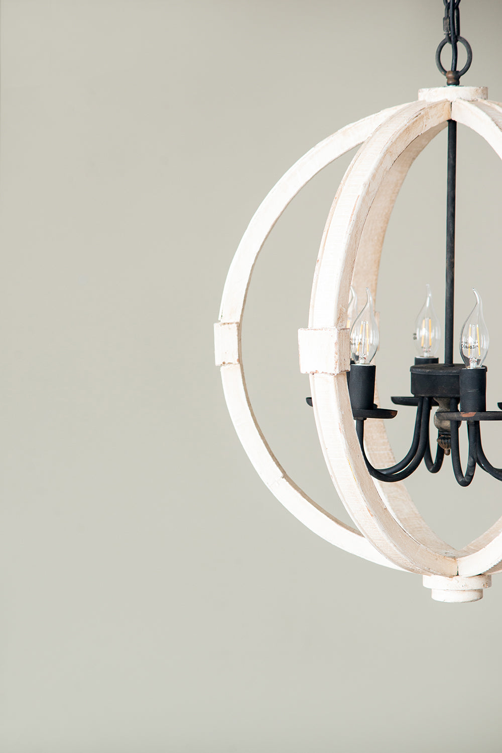 Distressed White Wood Chandelier - 6-Light Farmhouse Pendant