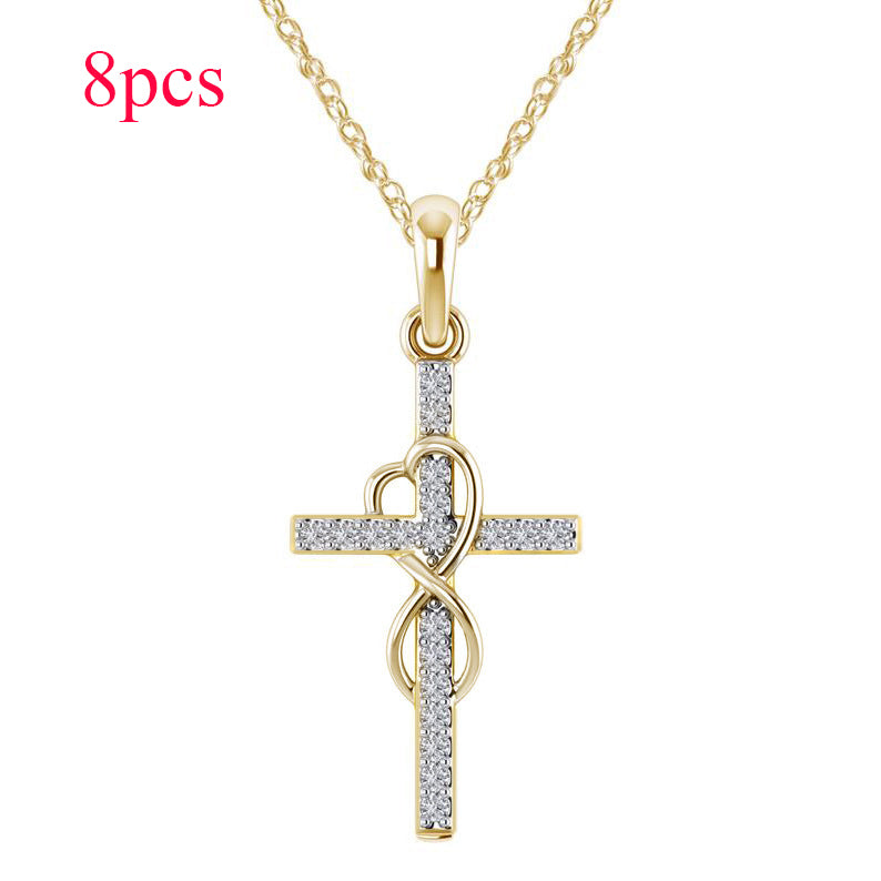 Alloy Pendant with Diamond and Cross Necklace