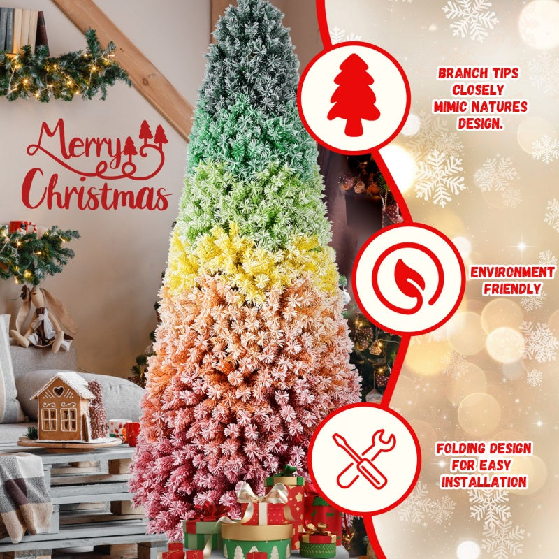 Rainbow Flocked Christmas Tree - Colorful Artificial Hinged Tree