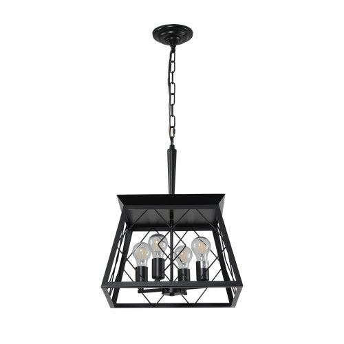 Black Farmhouse Chandelier - 4-Light Vintage Pendant for Dining Room