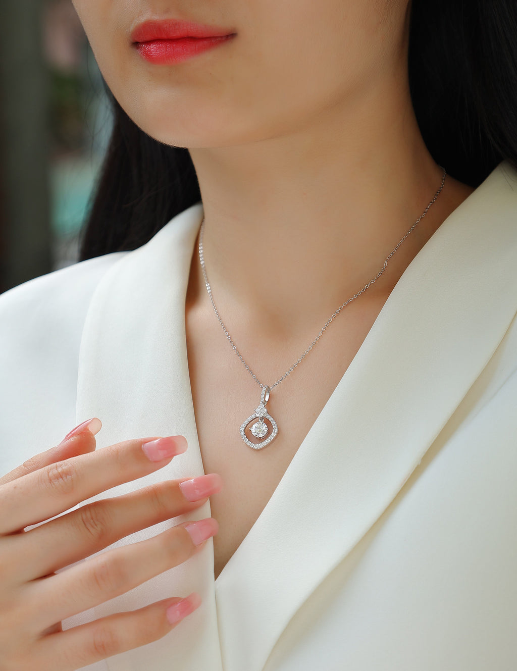 1CT Moissanite Heart-to-Heart Pendant Necklace