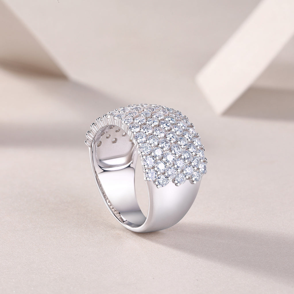 Multi-Row Moissanite Wide Band Ring in Sterling Silver