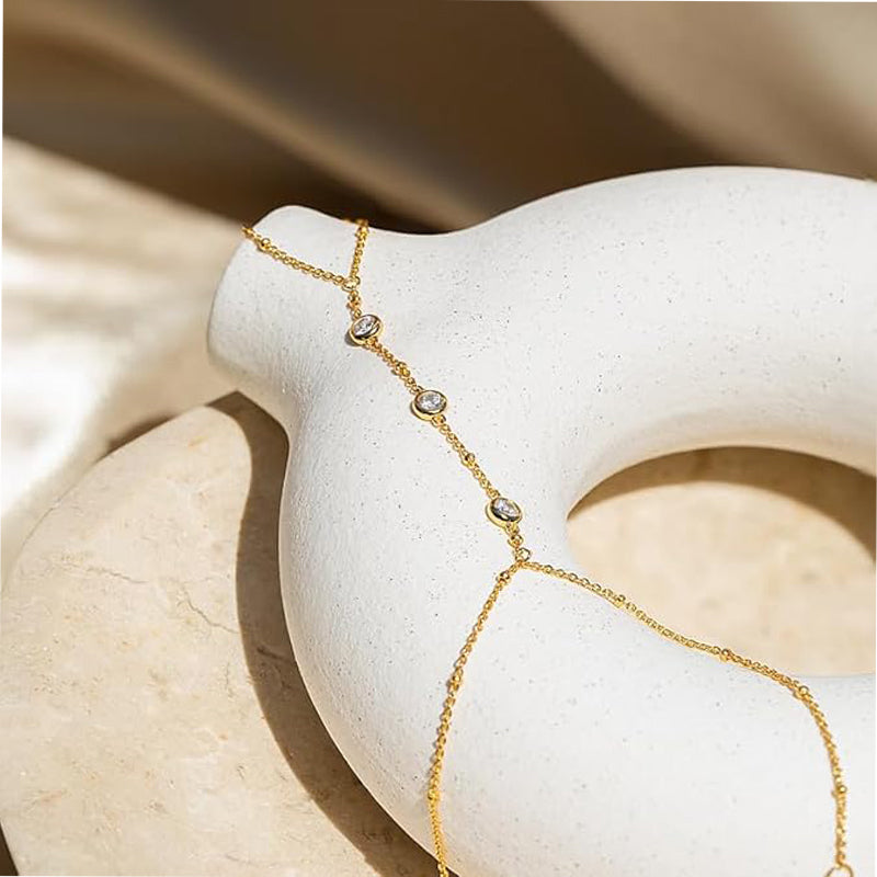 Boho Hand Chain Ring Bracelet - Dainty Beaded Finger Jewelry