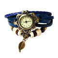 Bohemian Leaf Bracelet Watch - Handwoven Leather Band