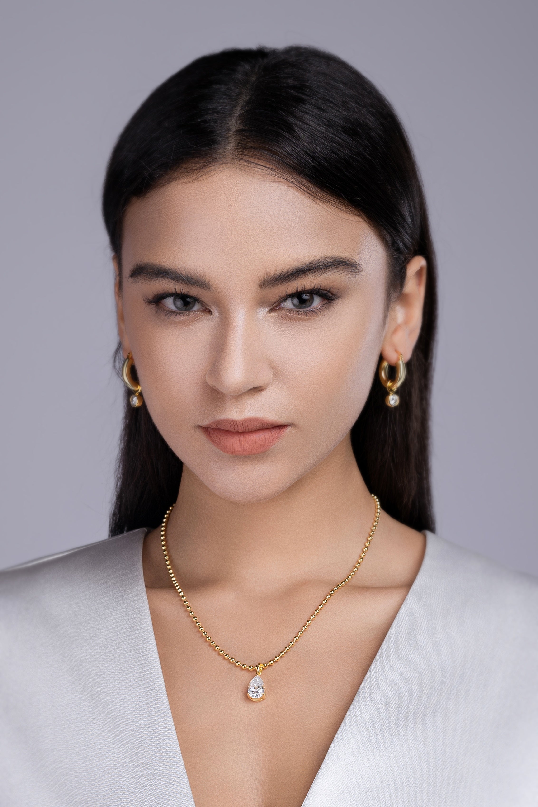 Pear-Shaped Moissanite Pendant Necklace - S925 Sterling Silver with Gold Plating
