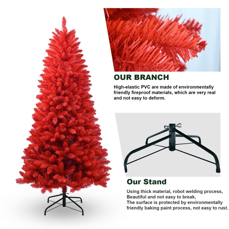 Red Artificial Christmas Tree - Vibrant Holiday Decor with Metal Stand