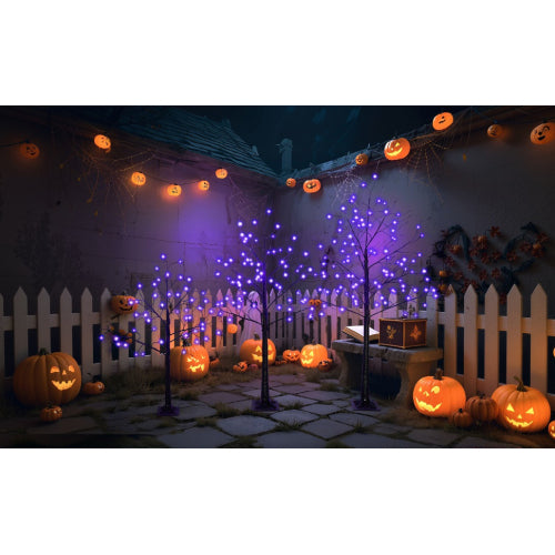 3-Pack Halloween Spooky Trees with Purple LED Lights - 4ft, 5ft & 6ft Black Trees