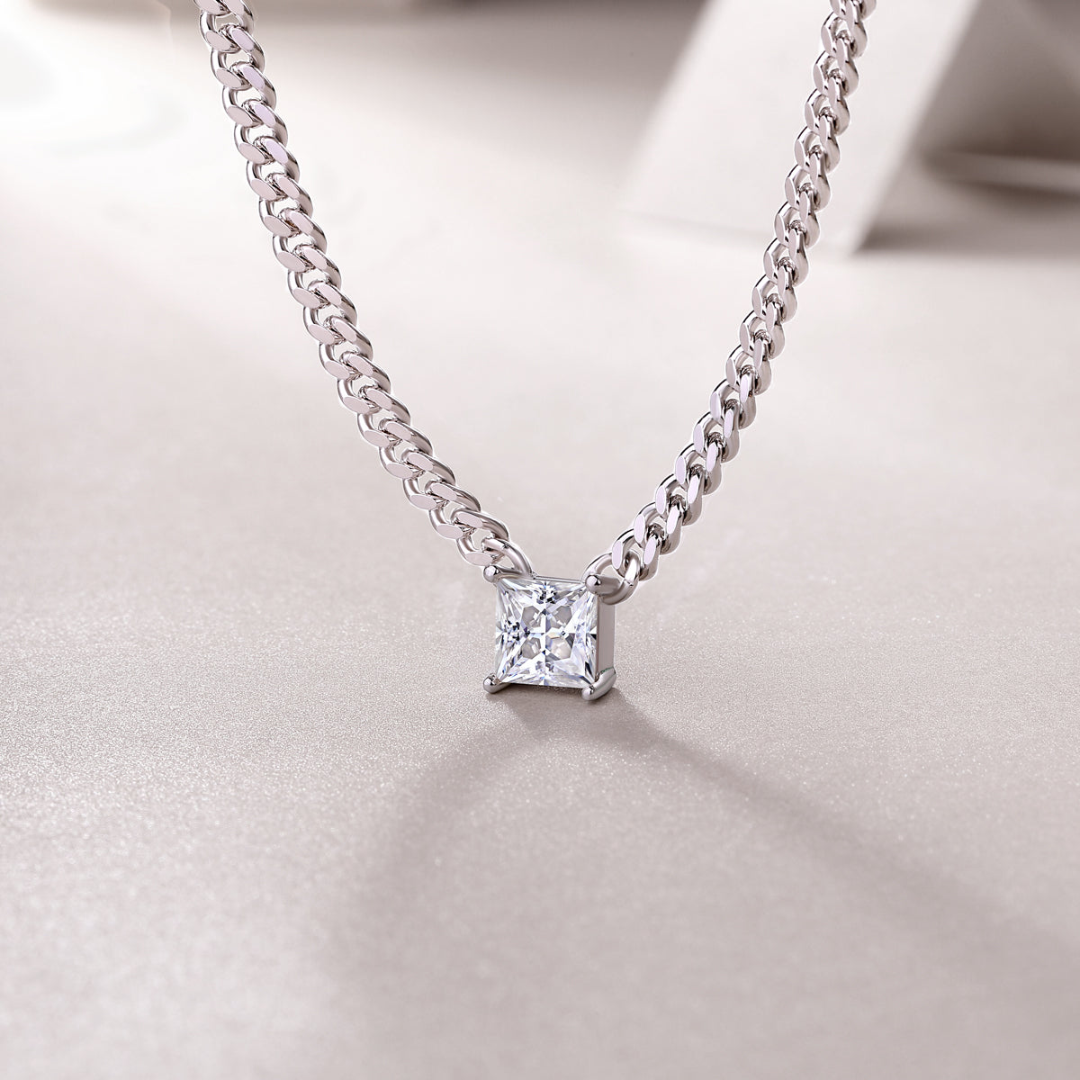 Zhang Yang Square Moissanite Pendant Necklace – S925 Sterling Silver