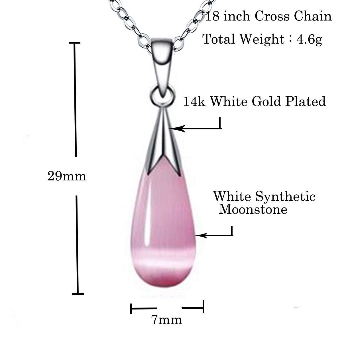 Moonstone Jewelry Set - 14K White Gold Plated Necklace & Earrings