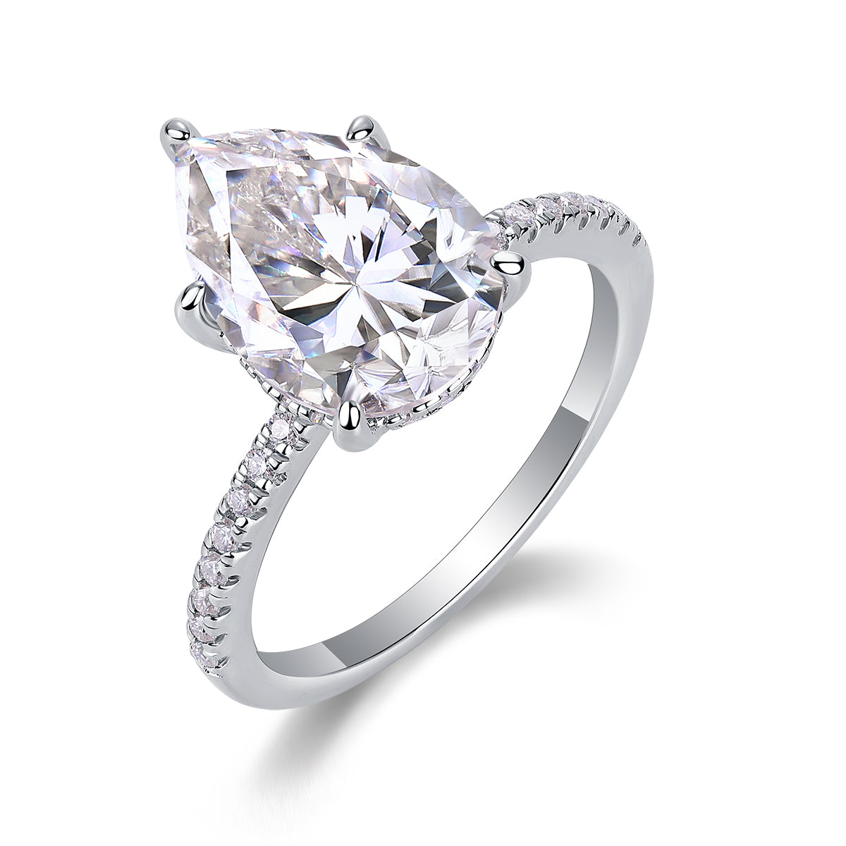 Light & Shadow Pear Moissanite Bezel Ring – S925 Sterling Silver, Platinum Plated