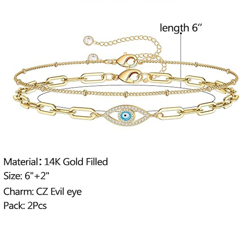 Dainty 14K Gold Plated Layered Turtle Charm & Chain Bracelet