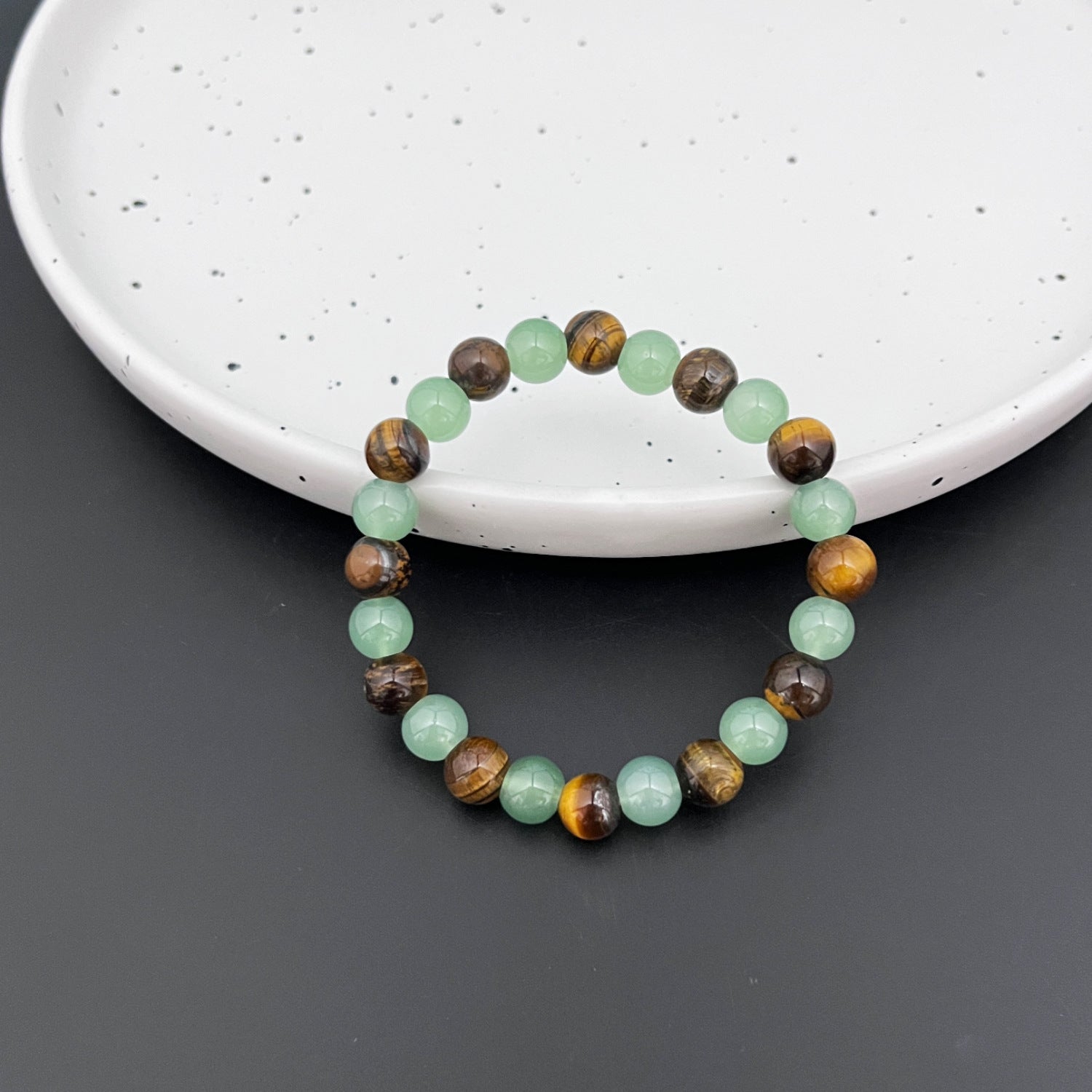 Natural Tiger Eye and Green Jade Gemstone Bracelet