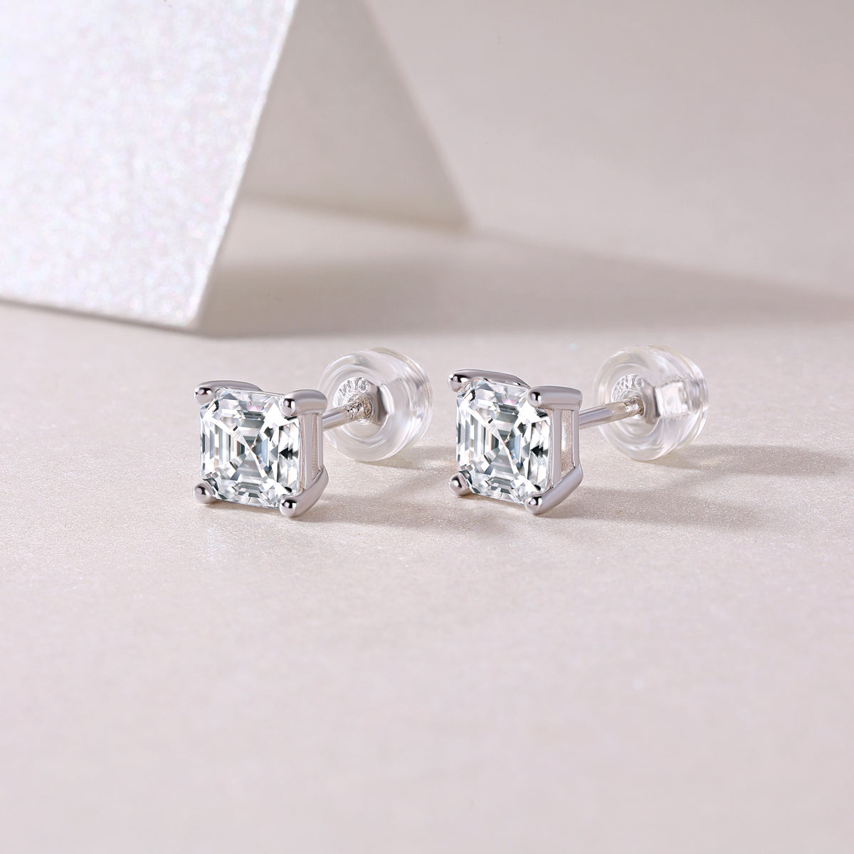 Square Moissanite Stud Earrings in S925 Sterling Silver