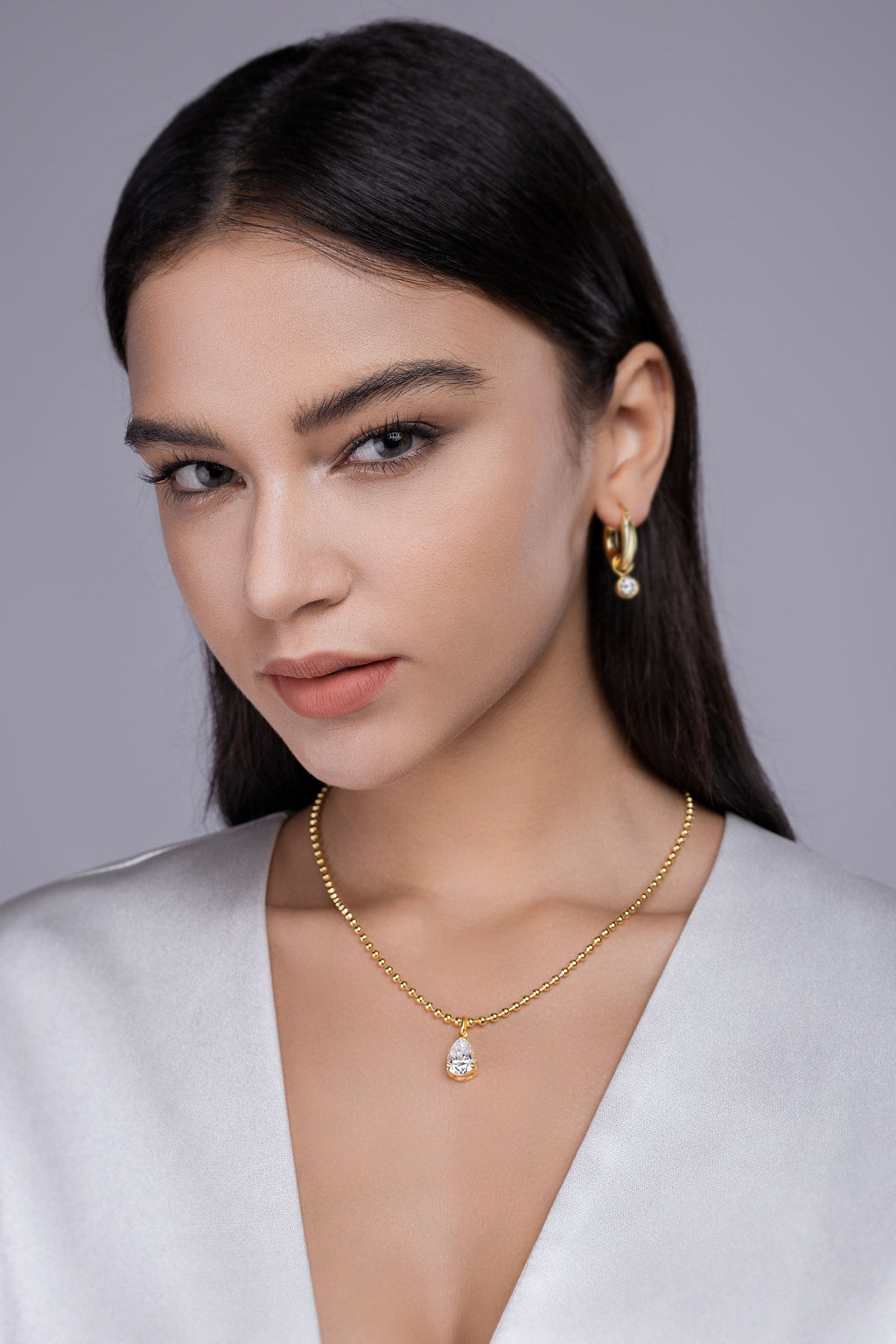 Pear-Shaped Moissanite Pendant Necklace - S925 Sterling Silver with Gold Plating