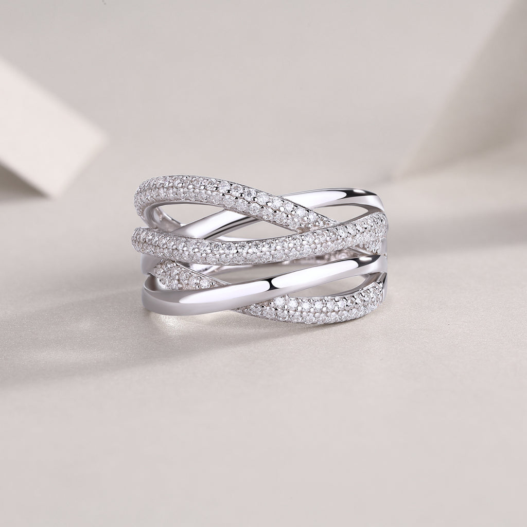 Brilliant Interweaving Moissanite Ring - S925 Sterling Silver Platinum Plated