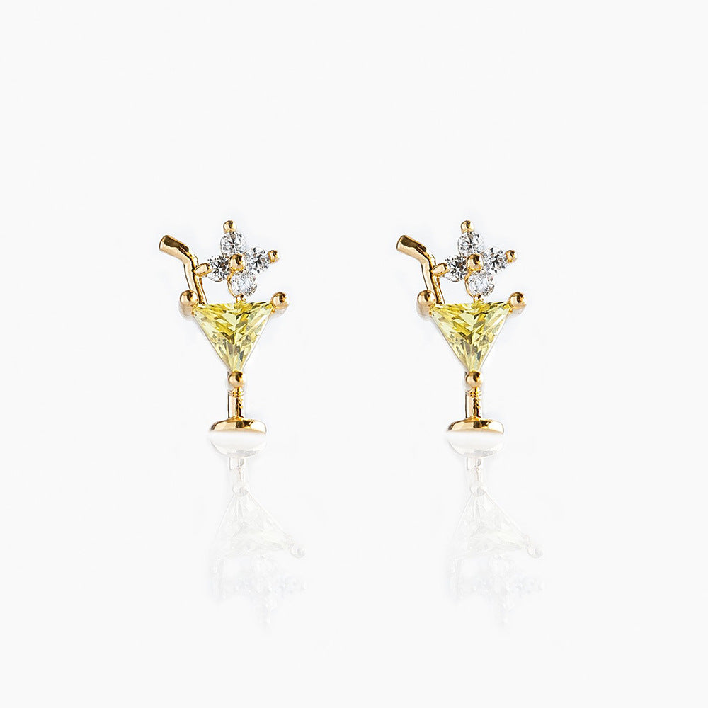Martini Cocktail Drink Gold Plated Stud Earrings