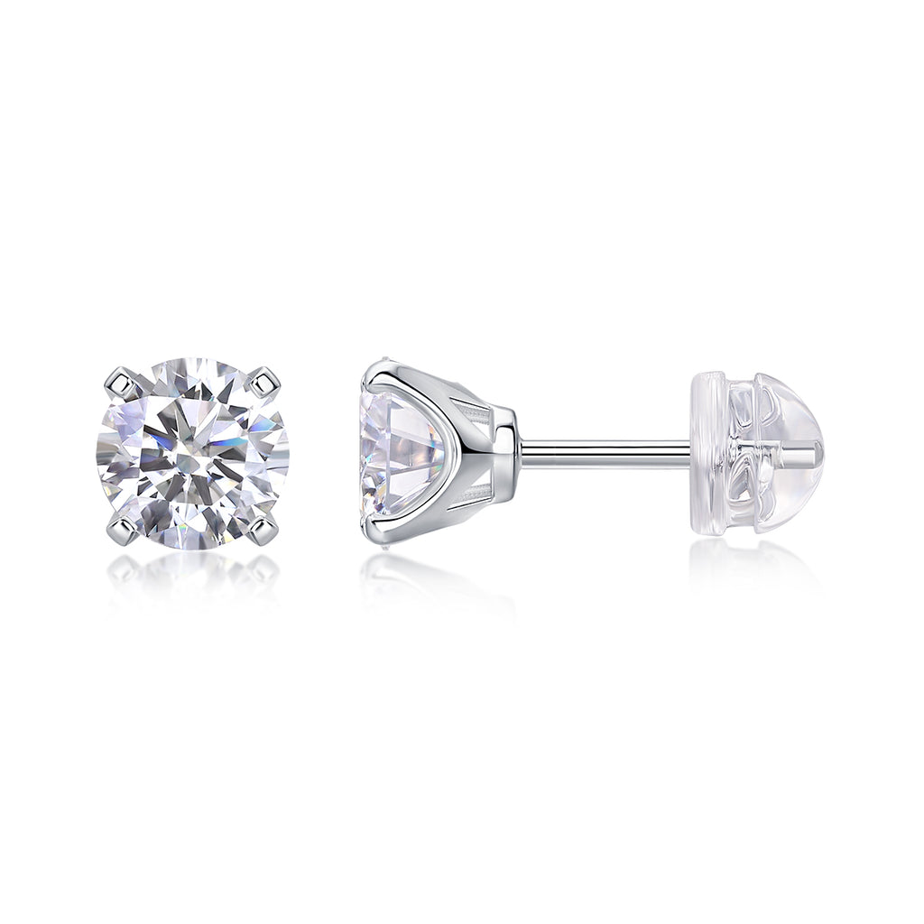 Rhymes Moissanite Stud Earrings — 1ct, S925 Sterling Silver, Platinum-Plated