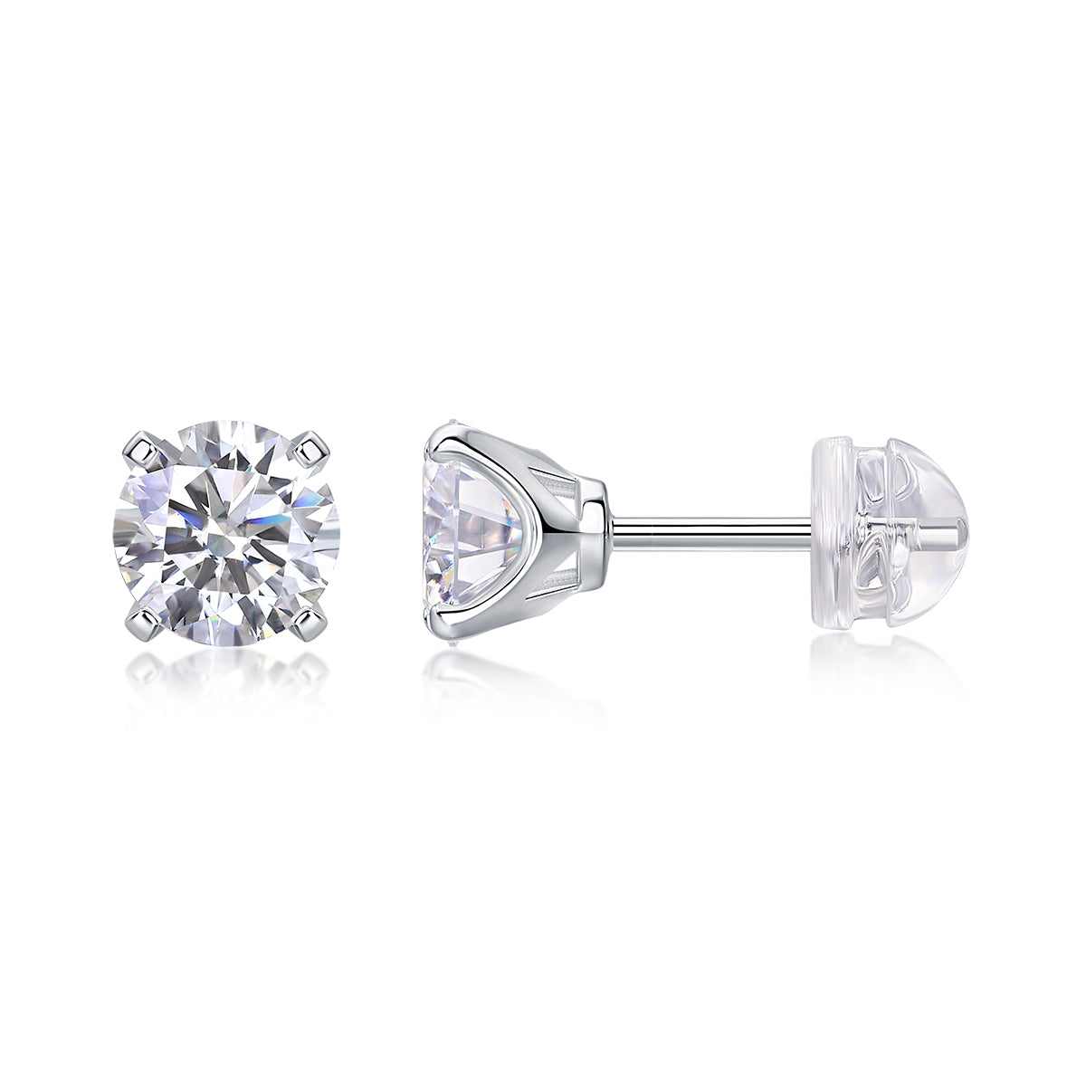 Rhymes Moissanite Stud Earrings — 1ct, S925 Sterling Silver, Platinum-Plated