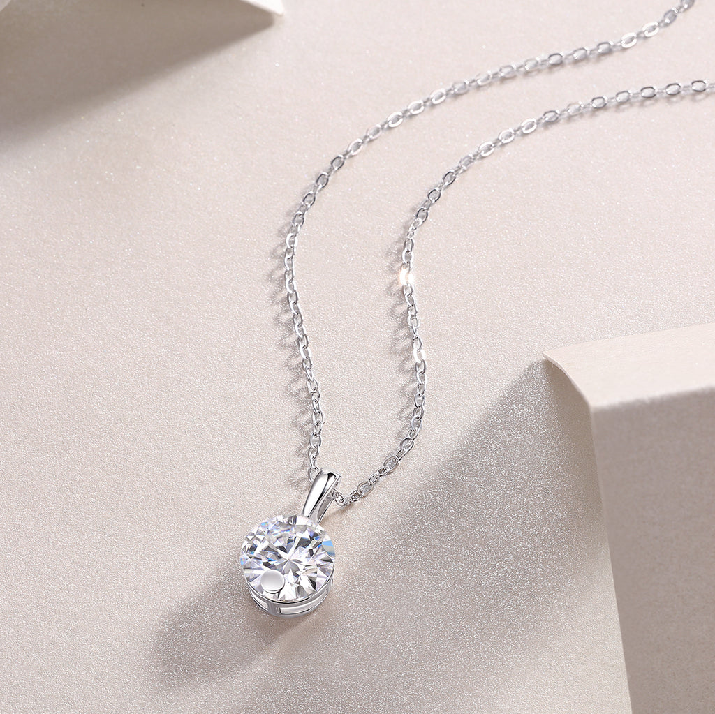 Stellar Moissanite Pendant Necklace – 2-Carat S925 Sterling Silver, Platinum-Plated