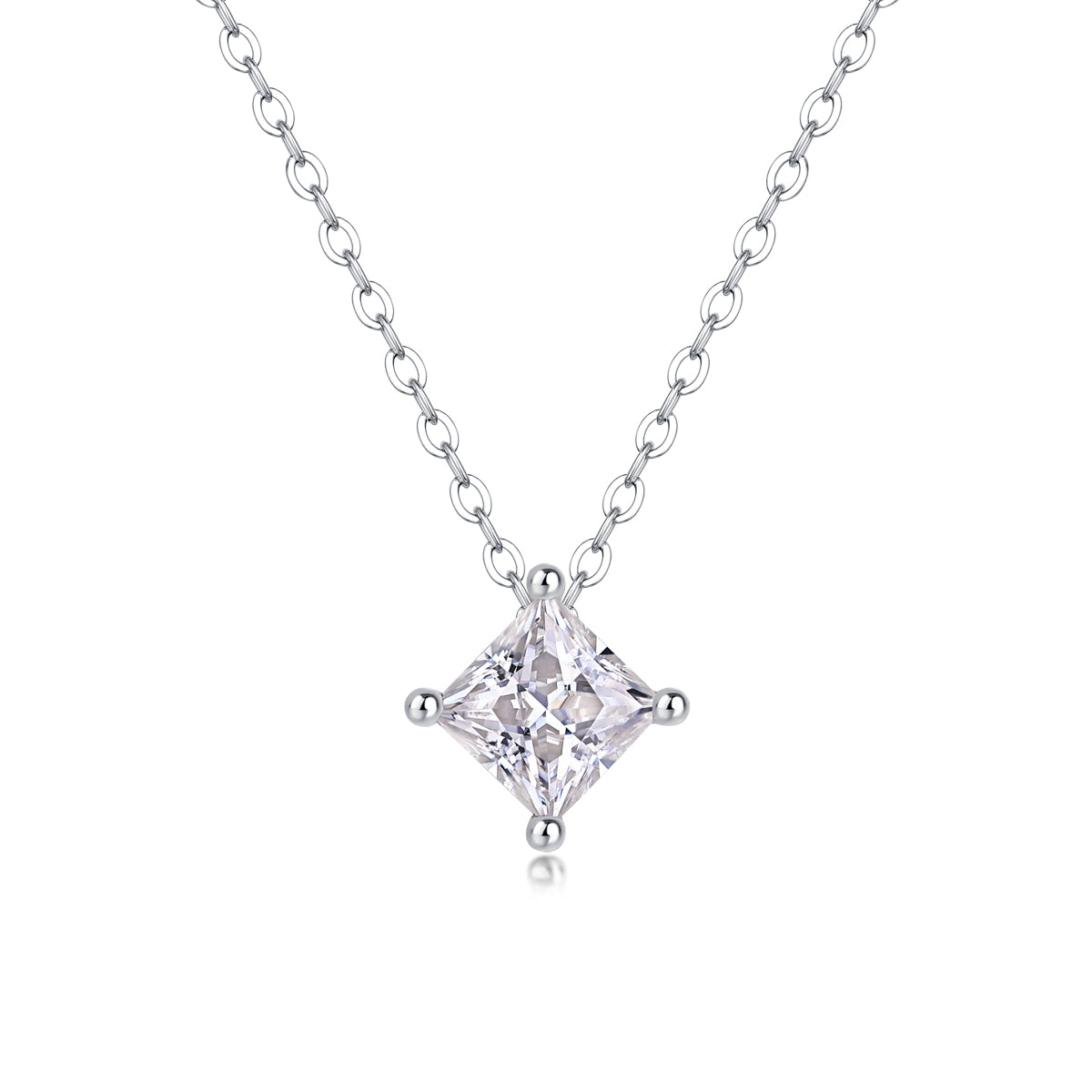 Square Moissanite Sterling Silver Pendant Necklace