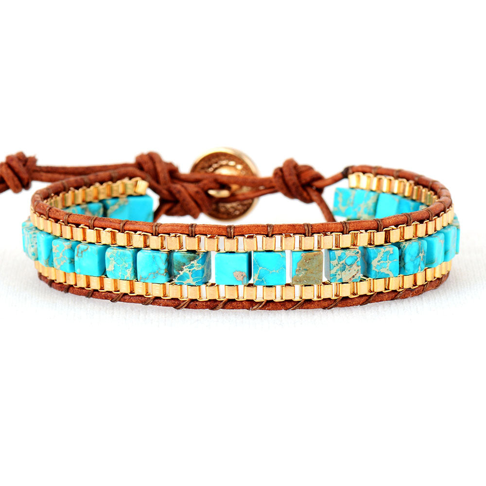 Imperial Stone Hand-Woven Leather Bracelet