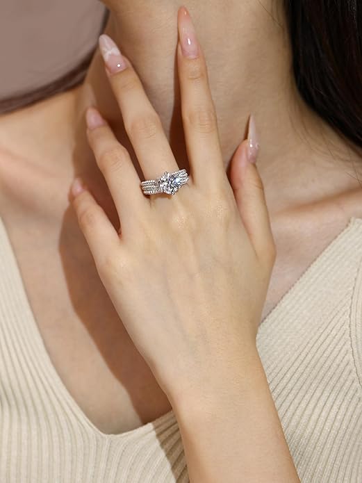 5 Carat Moissanite Engagement Ring - Sterling Silver (D Color VVS1)