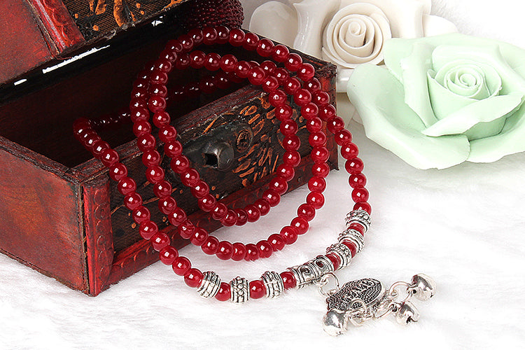 Red Agate Beaded Good Luck Bracelet