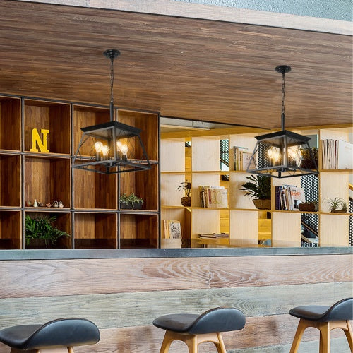 Black Farmhouse Chandelier - 4-Light Vintage Pendant for Dining Room