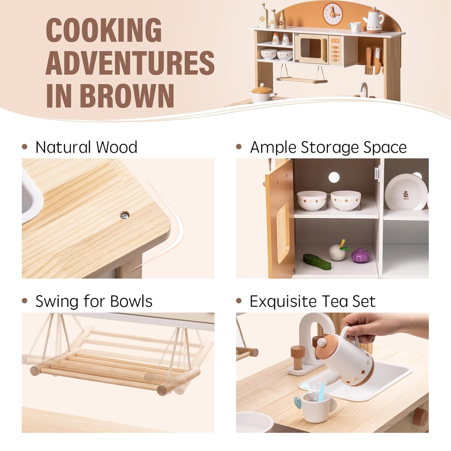 Large Wooden Play Kitchen Set with Accessories